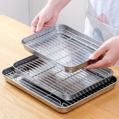 Stainless Steel Mesh Oven Tray Rectangular Barbecue Pan Drain Rack