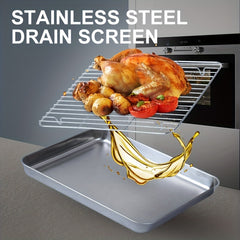 Stainless Steel Mesh Oven Tray Rectangular Barbecue Pan Drain Rack