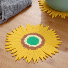 Rubber Sunflower Pattern Coaster Multifunctional Kitchen Table Mat
