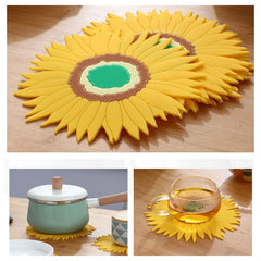 Rubber Sunflower Pattern Coaster Multifunctional Kitchen Table Mat