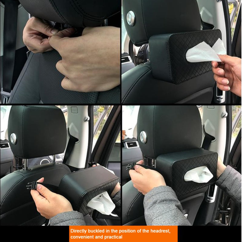 Car Tissue Storage Box Holder PU Leather Napkin Paper Container Organizers