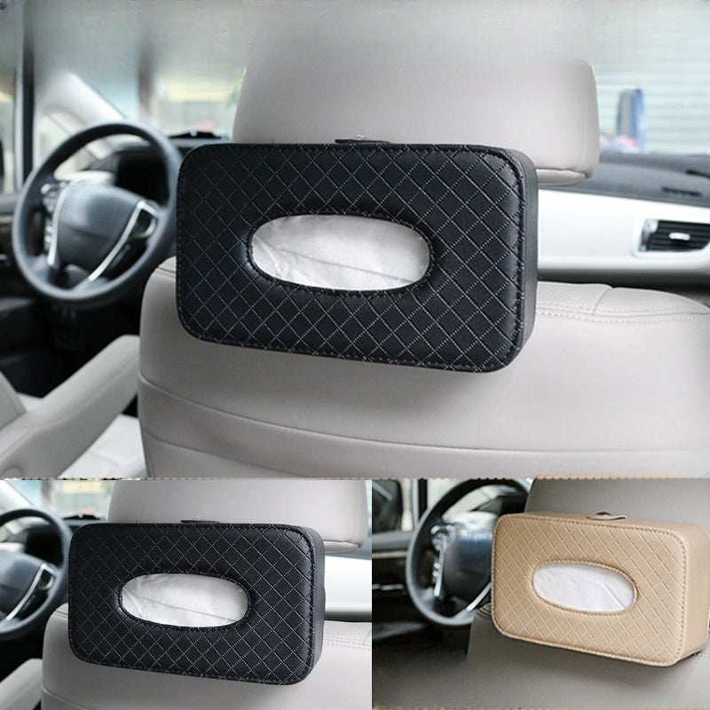 Car Tissue Storage Box Holder PU Leather Napkin Paper Container Organizers
