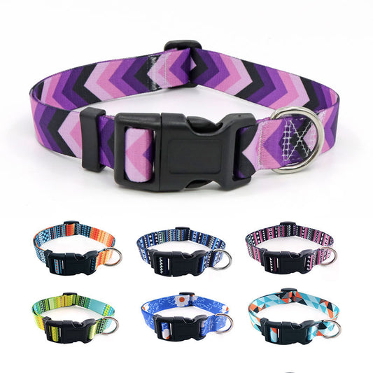 Boho Dog Collar Floral Geometric Pattern with Quick Release Buckle