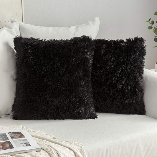 2 Pack Faux Fur Throw Pillow Cover for Fall Decor