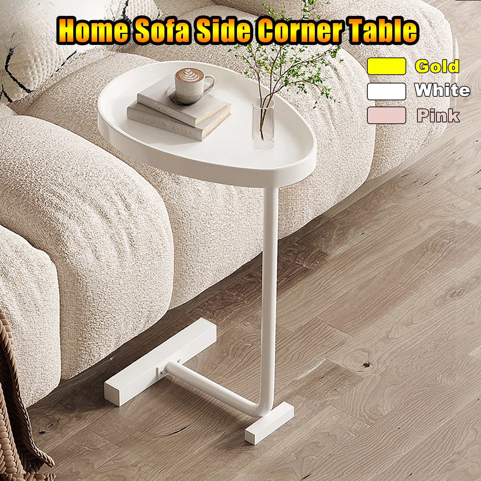 C Shaped End Table for Couch Sofa Bed Space Saver