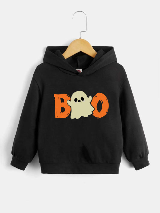 Halloween Boo Print Boys Hoodie Long Sleeve Sweatshirt