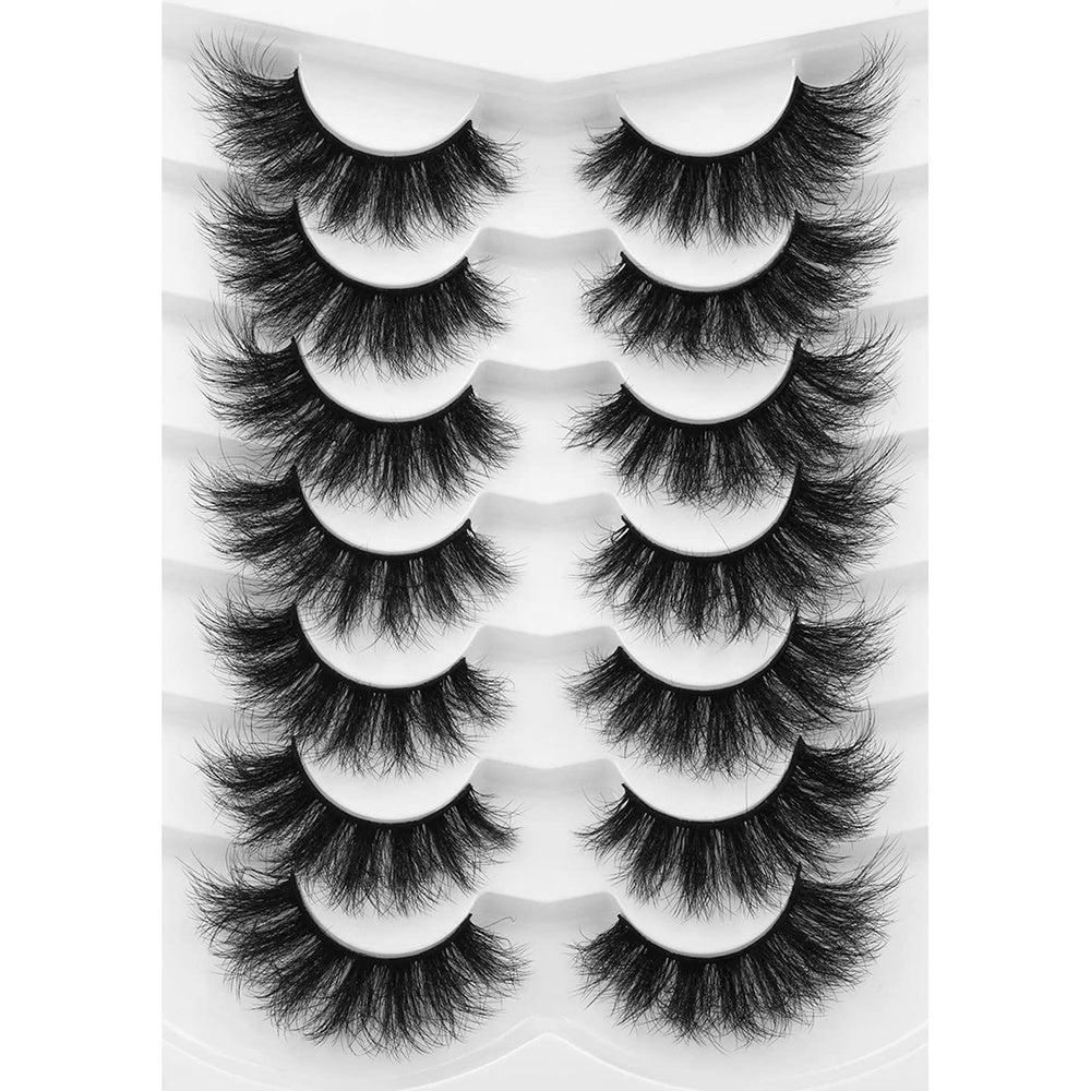 7 Pairs Fluffy Faux Mink False Eyelashes - Long Dramatic Cat Eye Lashes