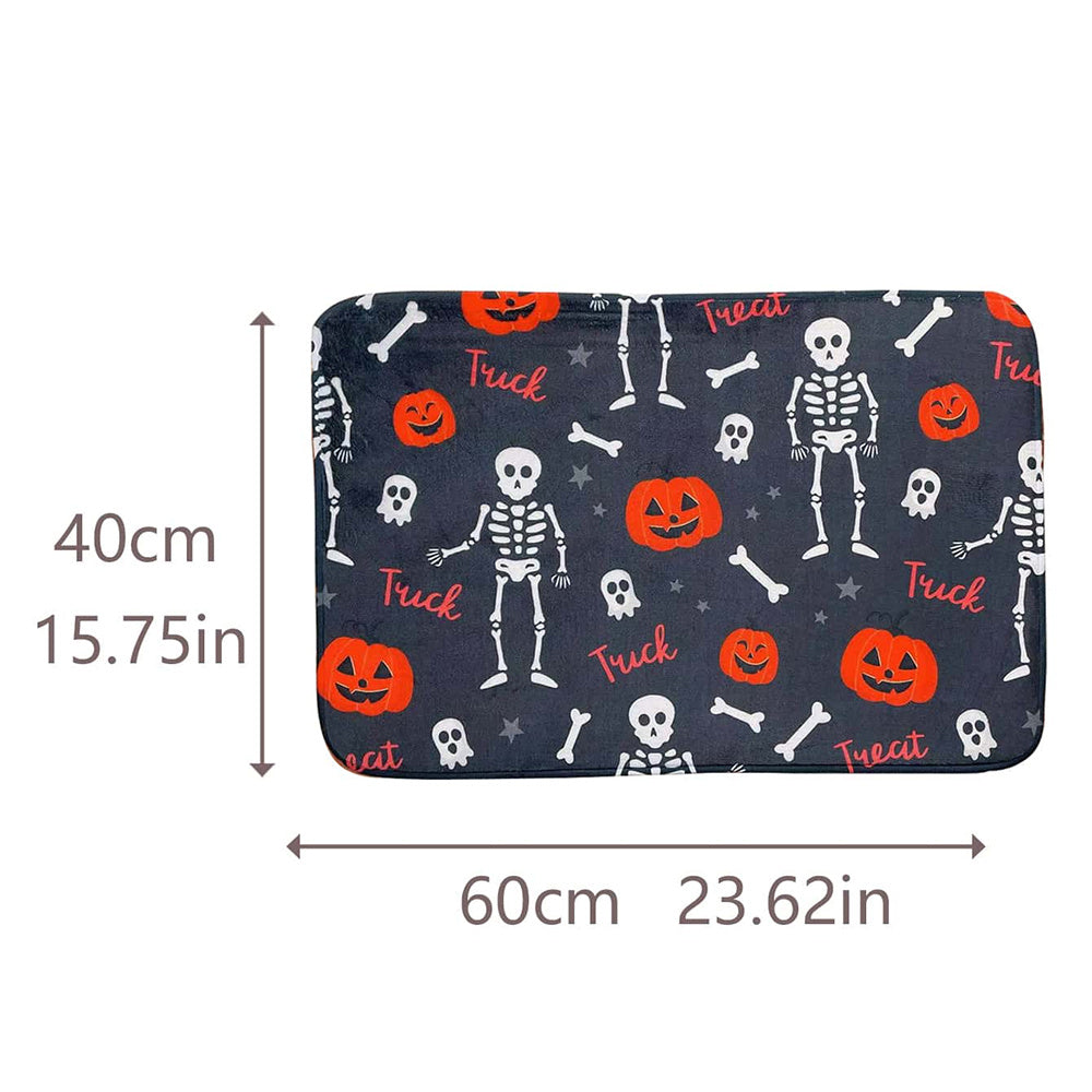 Halloween Skull Pumpkin Floor Mat Non Slip Bath Rug Machine Washable