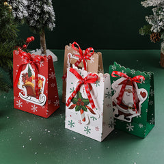 6PCS SET Christmas Paper Bag Party Year's Bow Snowflake Hand Candy Gift Bag