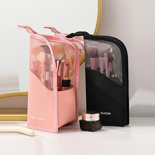 2Pcs Makeup Brush Holder Organizer Bag Portable Brush Cup