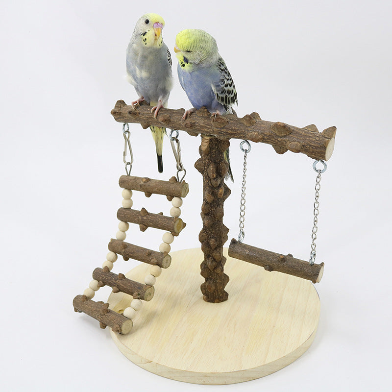 Wooden Parrot Play Stand Small Bird Perch With Ladder Swing