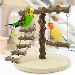 Wooden Parrot Play Stand Small Bird Perch With Ladder Swing