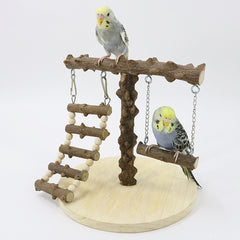 Wooden Parrot Play Stand Small Bird Perch With Ladder Swing