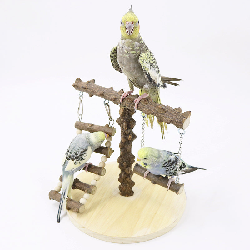 Wooden Parrot Play Stand Small Bird Perch With Ladder Swing