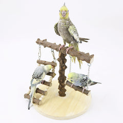 Wooden Parrot Play Stand Small Bird Perch With Ladder Swing