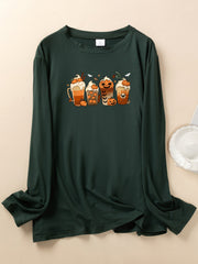  Pumpkin Milk Tea Print Long Sleeve Pajama Top