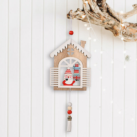 Wooden House Tassel Pendant Christmas Tree Decoration