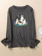 Cat Ghost Print Pajama Top