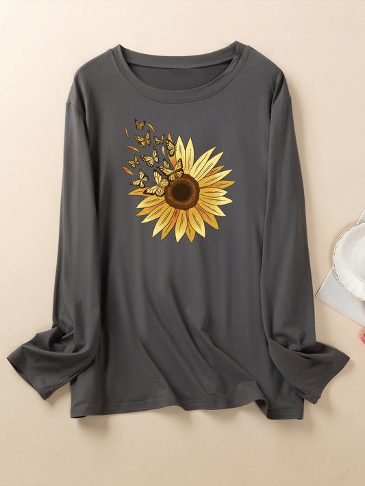 Sunflower & Butterfly Print Lounge Top