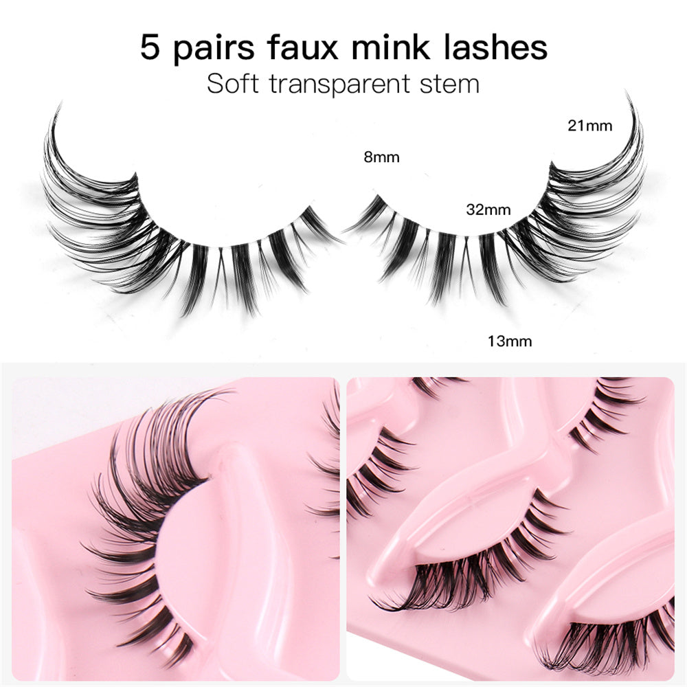 5 Pairs 3D Winged End Eye Elongated Eyelashes Cat Eye False Eyelashes
