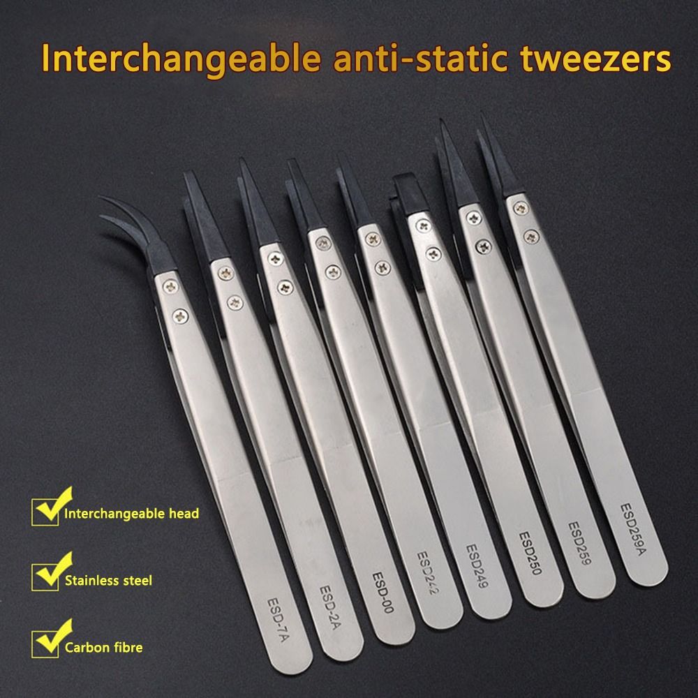 High Precision ESD Tweezers Stainless Steel Body