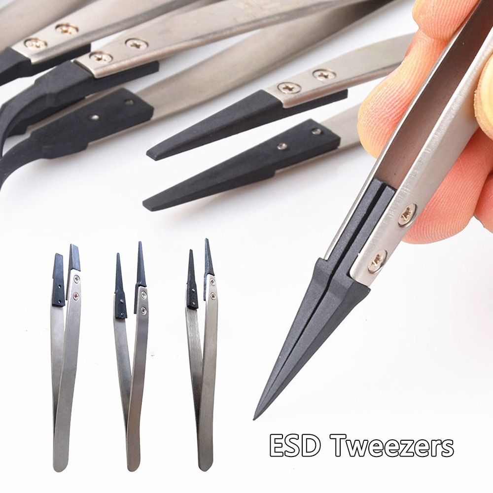High Precision ESD Tweezers Stainless Steel Body