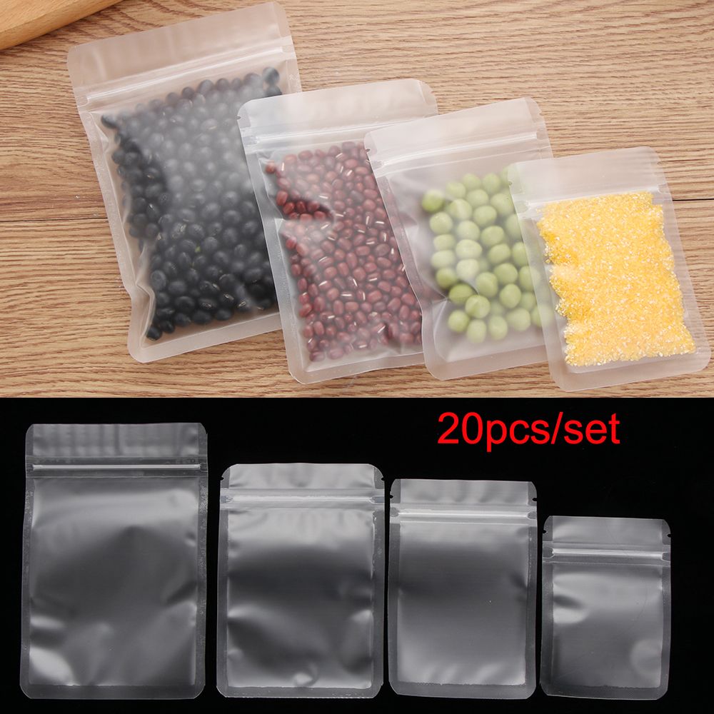 20pcs Matte Transparent Zipper Plastic Bag Aluminum Foil Food Pouch