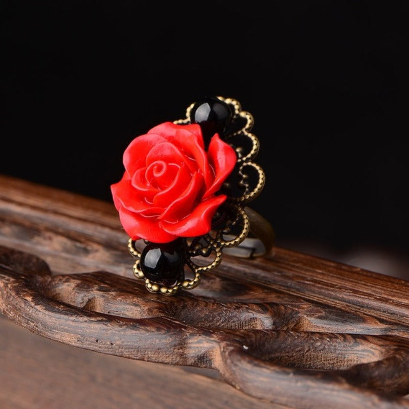 Vintage Style Rose Flower Ring Women's Jewelry Ethnic Style Ring