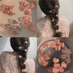 5Pcs Pink Peach Rose Hair Clips Girls Accessories