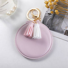 PU Leather Folding Makeup Mirror Keychain Small Cosmetic Touch up Mirror Tassel
