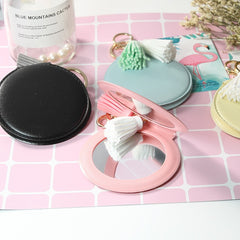 PU Leather Folding Makeup Mirror Keychain Small Cosmetic Touch up Mirror Tassel