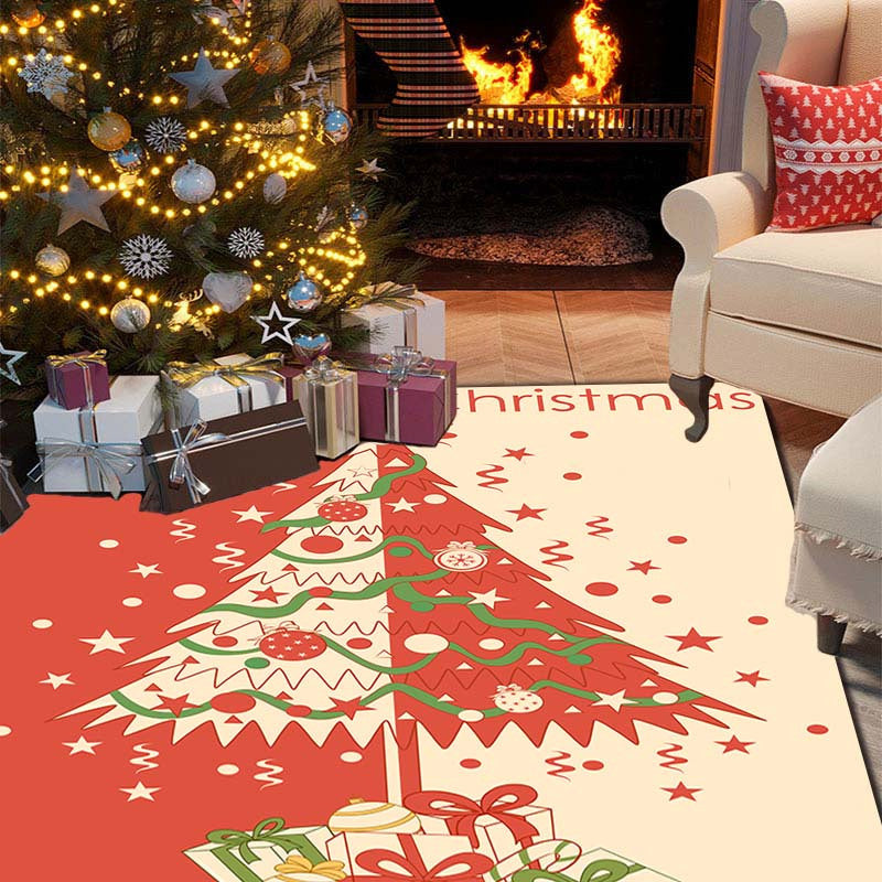 Merry Christmas Party Rug - Christmas Tree Printed Living Room Bedroom Rug
