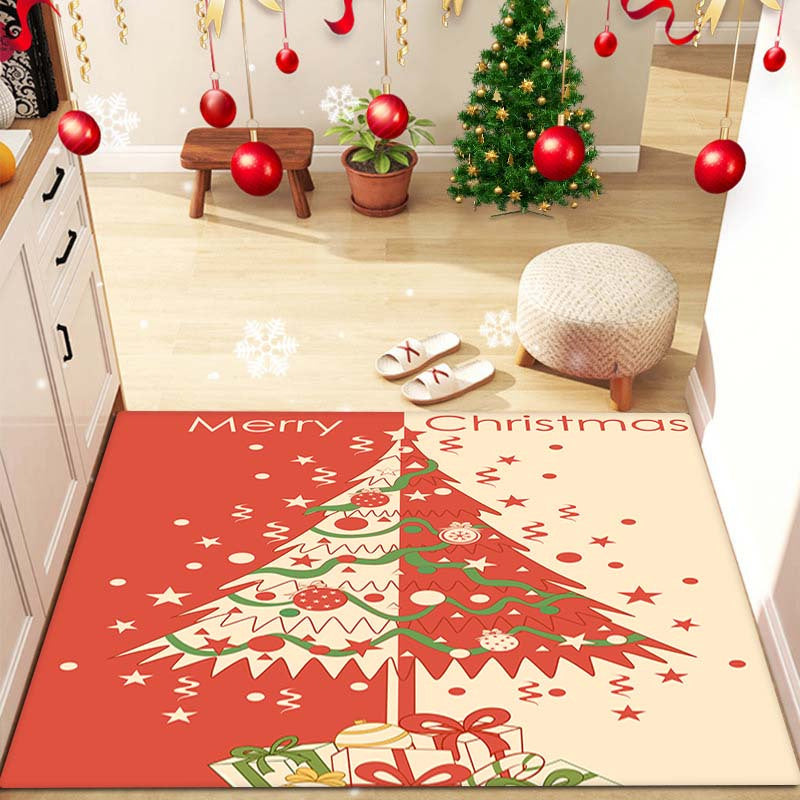 Merry Christmas Party Rug - Christmas Tree Printed Living Room Bedroom Rug