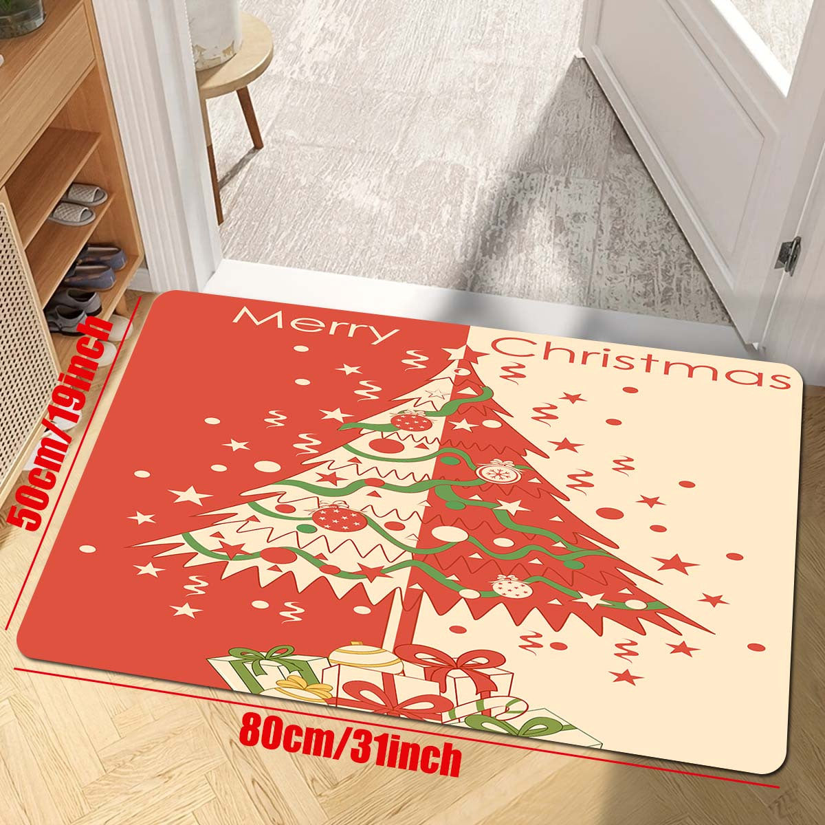 Merry Christmas Party Rug - Christmas Tree Printed Living Room Bedroom Rug