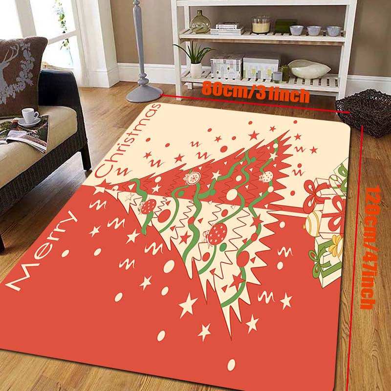 Merry Christmas Party Rug - Christmas Tree Printed Living Room Bedroom Rug
