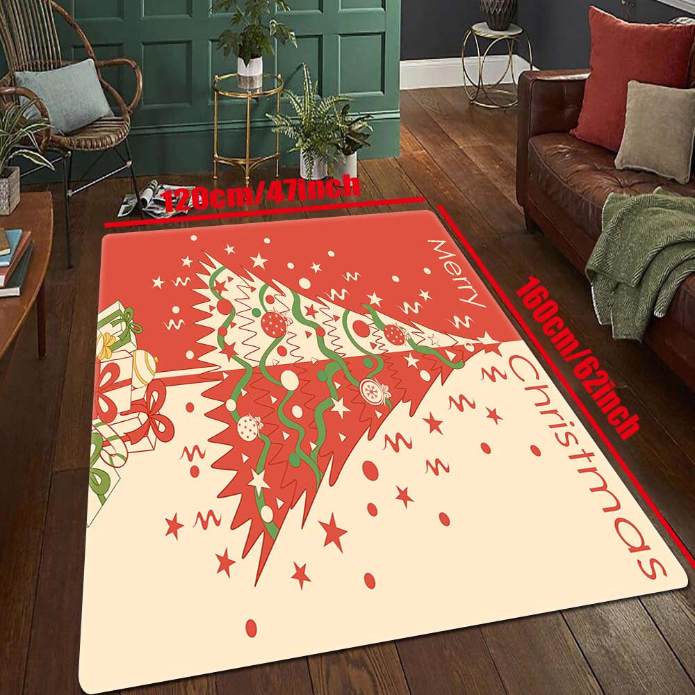 Merry Christmas Party Rug - Christmas Tree Printed Living Room Bedroom Rug