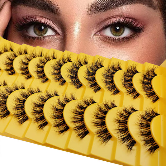 10 Pairs 6D Fluffy Wispy Faux Mink Eyelashes Cat Fox Eye Effect