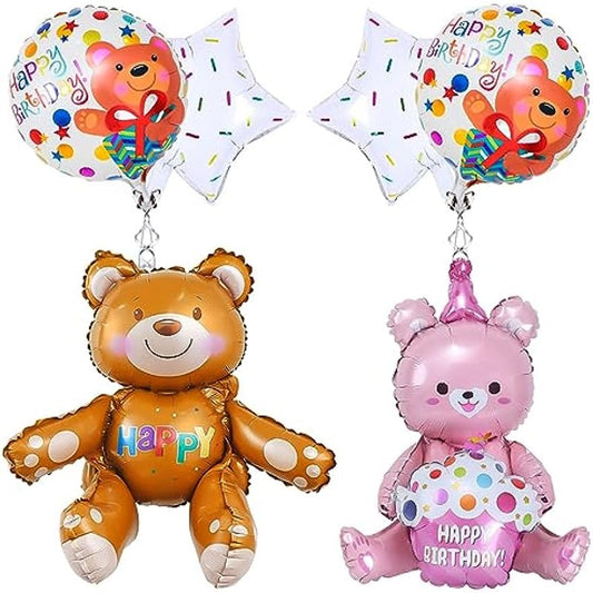 6pcs Birthday Bear Balloon Set, Foil Bear Balloon for Animal Birthday Parties