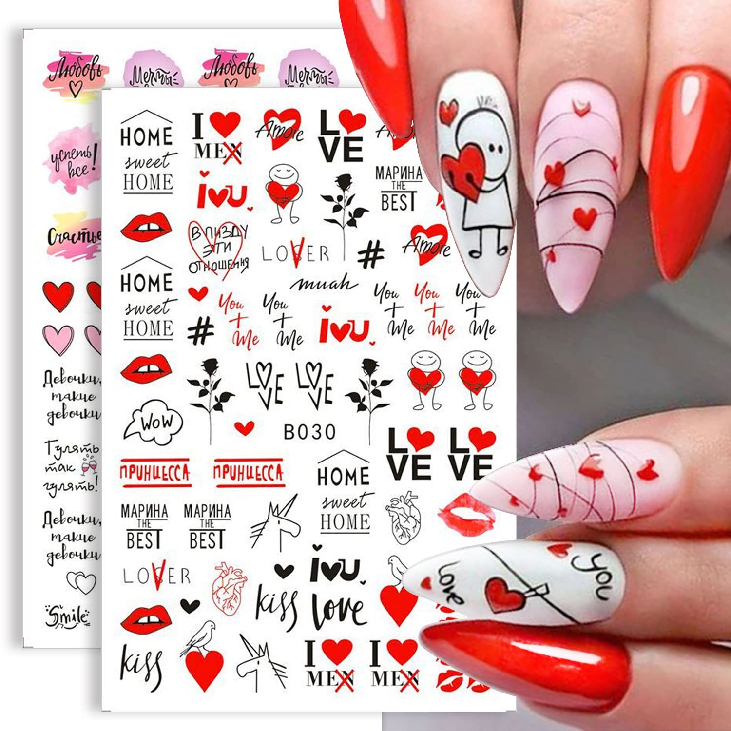 Valentines Nail Stickers Red Love Nail Art Supplies