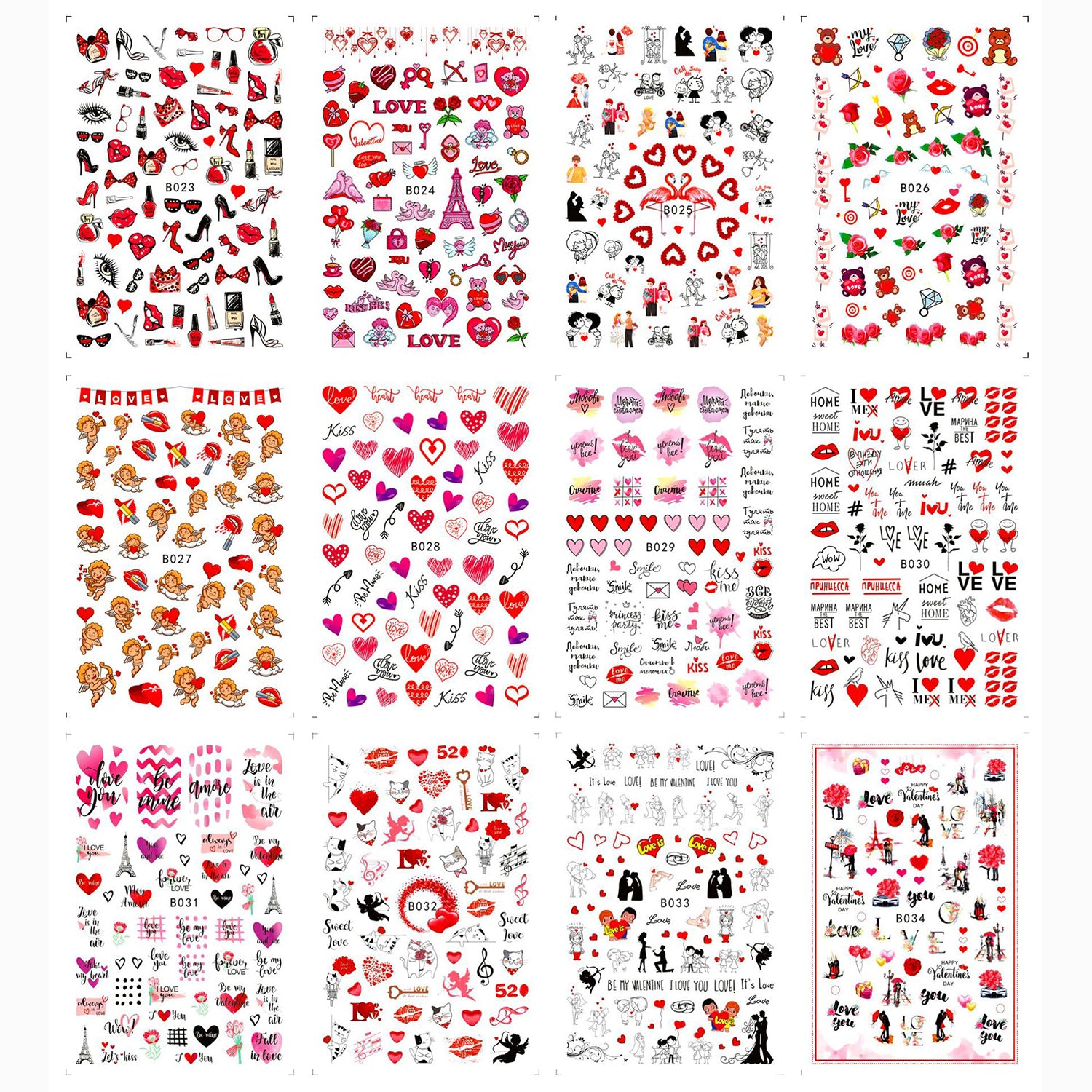 Valentines Nail Stickers Red Love Nail Art Supplies