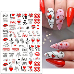 Valentines Nail Stickers Red Love Nail Art Supplies