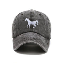 Horse Embroidered Washed Vintage Sunshade Baseball Hat