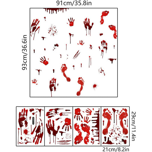 8pcs Halloween Bloody Hand Footprint Window Stickers with Scraper