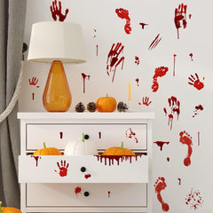 8pcs Halloween Bloody Hand Footprint Window Stickers with Scraper