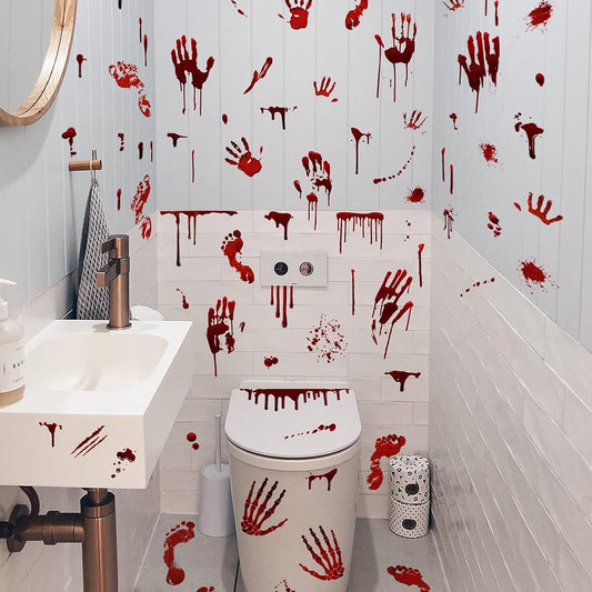 8pcs Halloween Bloody Hand Footprint Window Stickers with Scraper