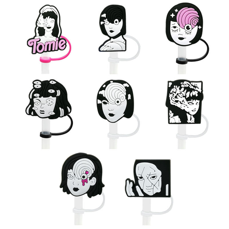 8pcs Anime Straw Tips Cover Reusable Silicone Straw Sleeve Caps