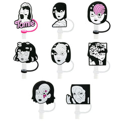 8pcs Anime Straw Tips Cover Reusable Silicone Straw Sleeve Caps