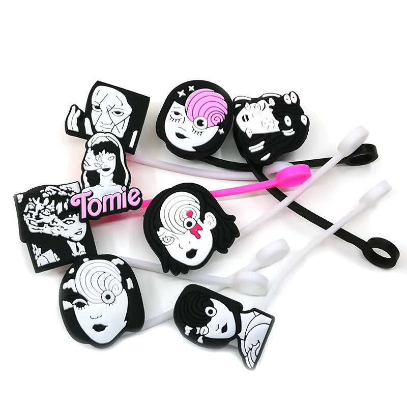 8pcs Anime Straw Tips Cover Reusable Silicone Straw Sleeve Caps