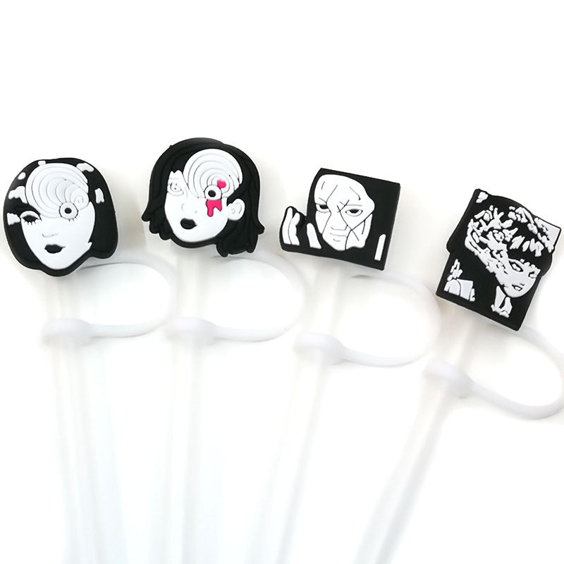 8pcs Anime Straw Tips Cover Reusable Silicone Straw Sleeve Caps