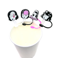 8pcs Anime Straw Tips Cover Reusable Silicone Straw Sleeve Caps